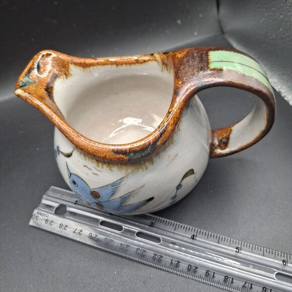 Vintage Ken Edwards Mexican Pottery Creamer With Hand-Painted Bird Floral Design - Picture 7 of 7